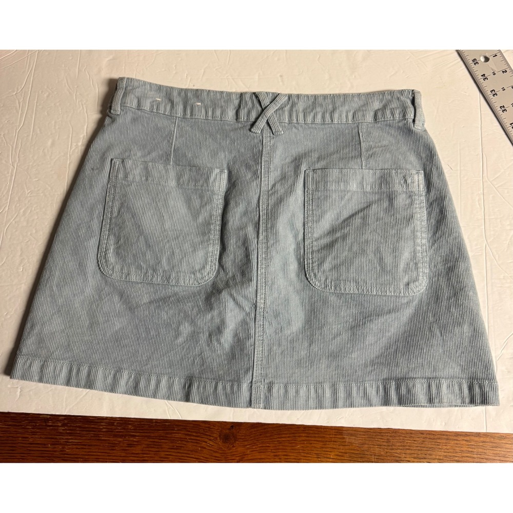 American Eagle Super Stretch Corduroy Mini Skirt Blue Button Front Women Size 8 - Picture 2 of 6